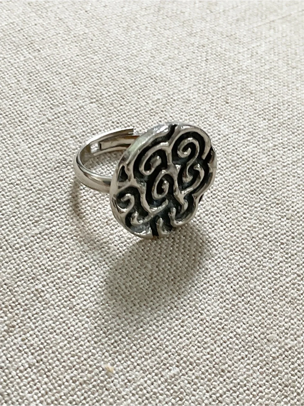 Vintage Silver Tone Abstract Swirl Statement Ring Adjustable Boho